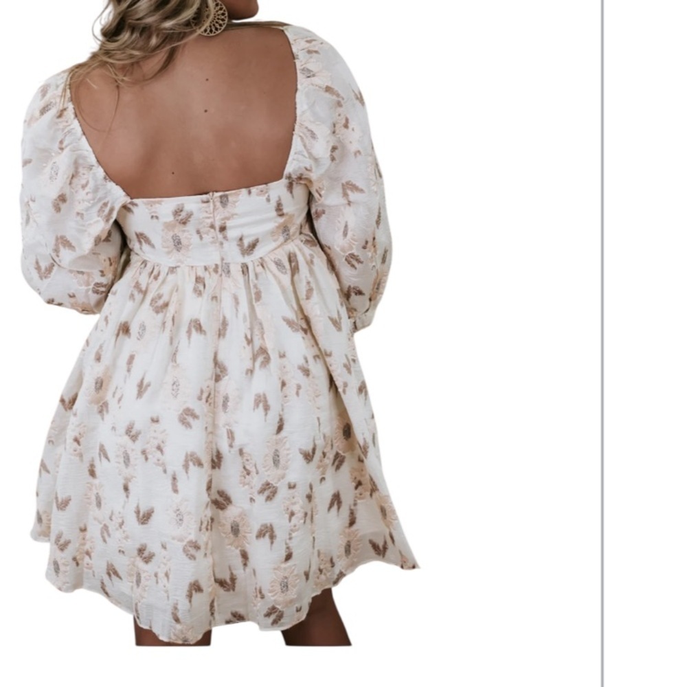 STORIA Elegant puff sleeve mini floral embroidered Cream Dress size small - Picture 2 of 11